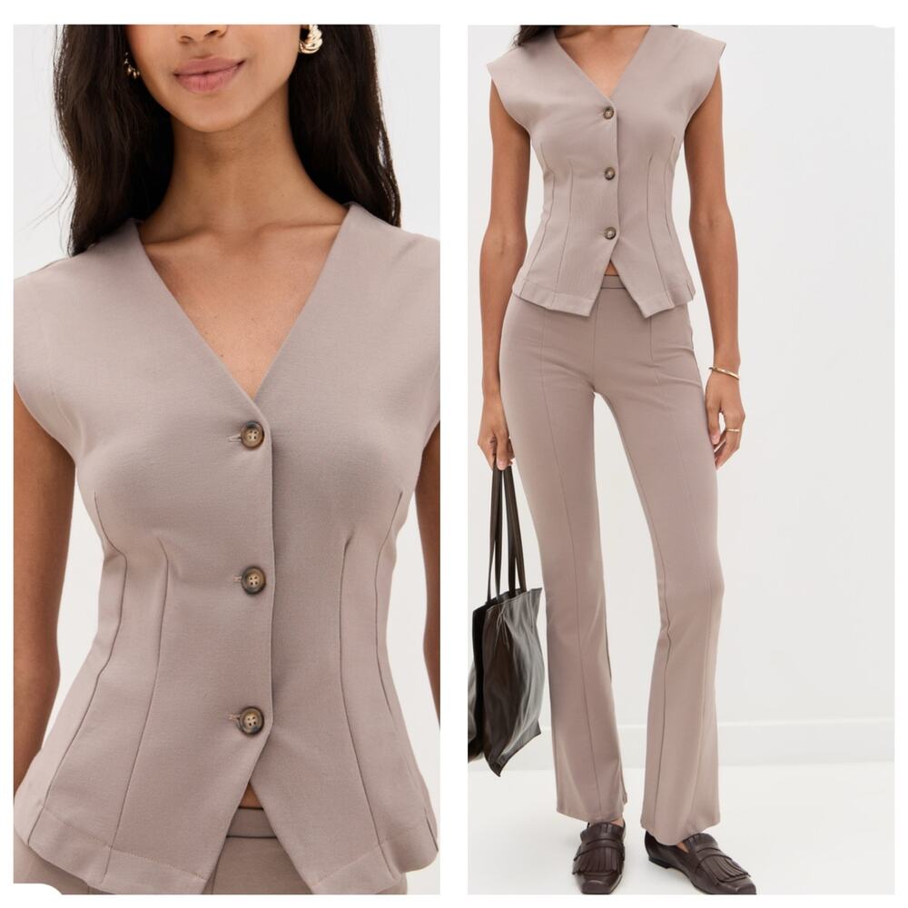 NWT Le Bop Isla Vest Size Medium Brown Nipped Waist Cinched Preppy Minimalist